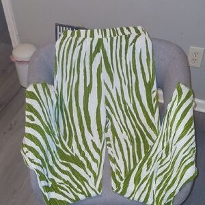 Green and White Zebra Print Pants